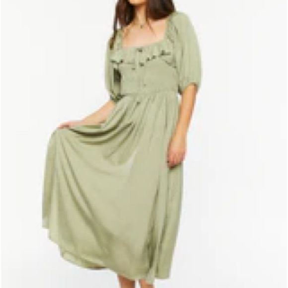 Forever 21 Dresses & Skirts - Forever 21 sage green maxi dress satin with slit medium new